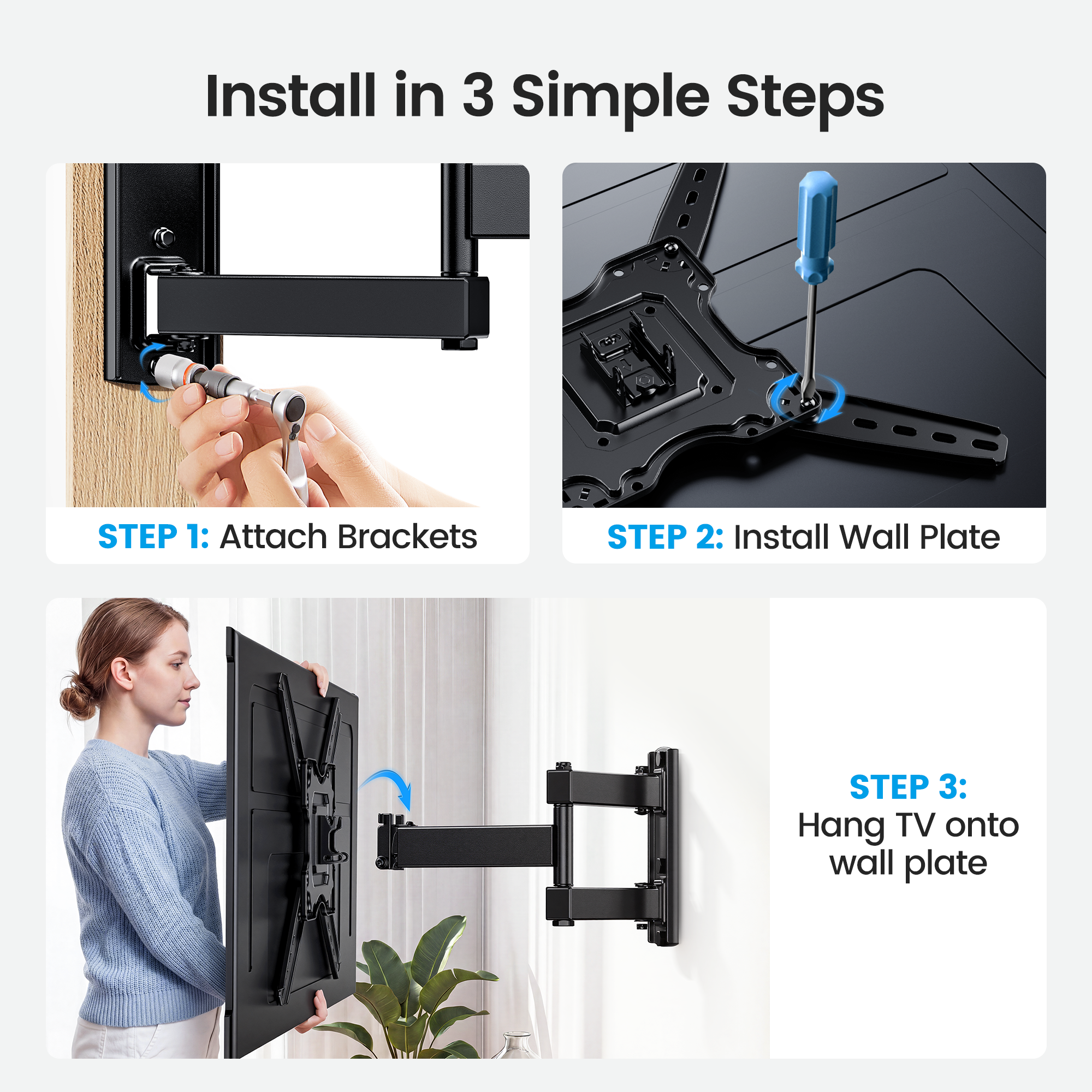 MountFTV Full Motion TV Wall Mount for 26–65 inch TVs photo 7