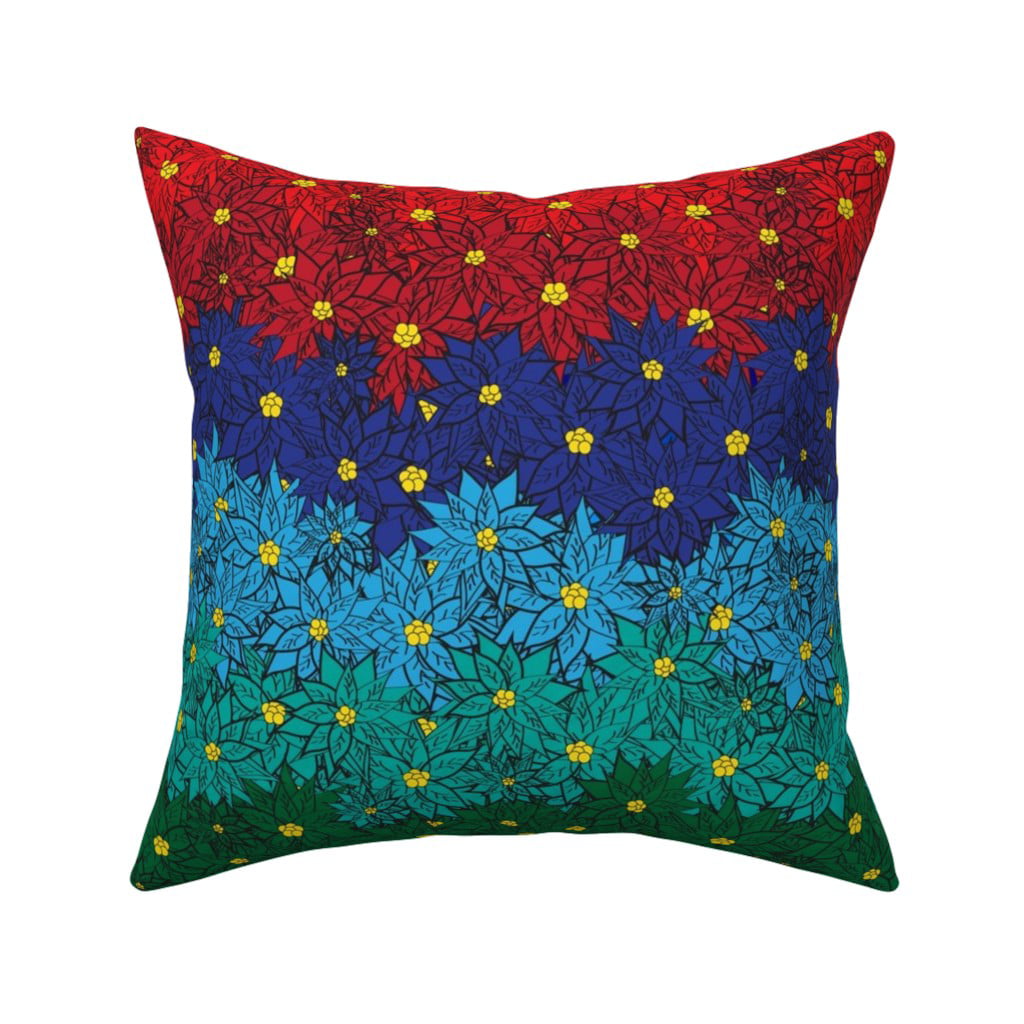 Rainbow Poinsettia Rainbow Throw Pillow Cover w Optional Insert by Roostery