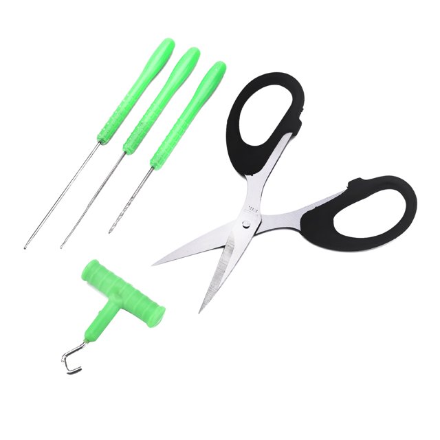 Juego de herramientas de aparejo de cebo de pesca, aguja de cebo, mango en T, extractor de nudos y aparejos de tijera, herramienta de aparejo