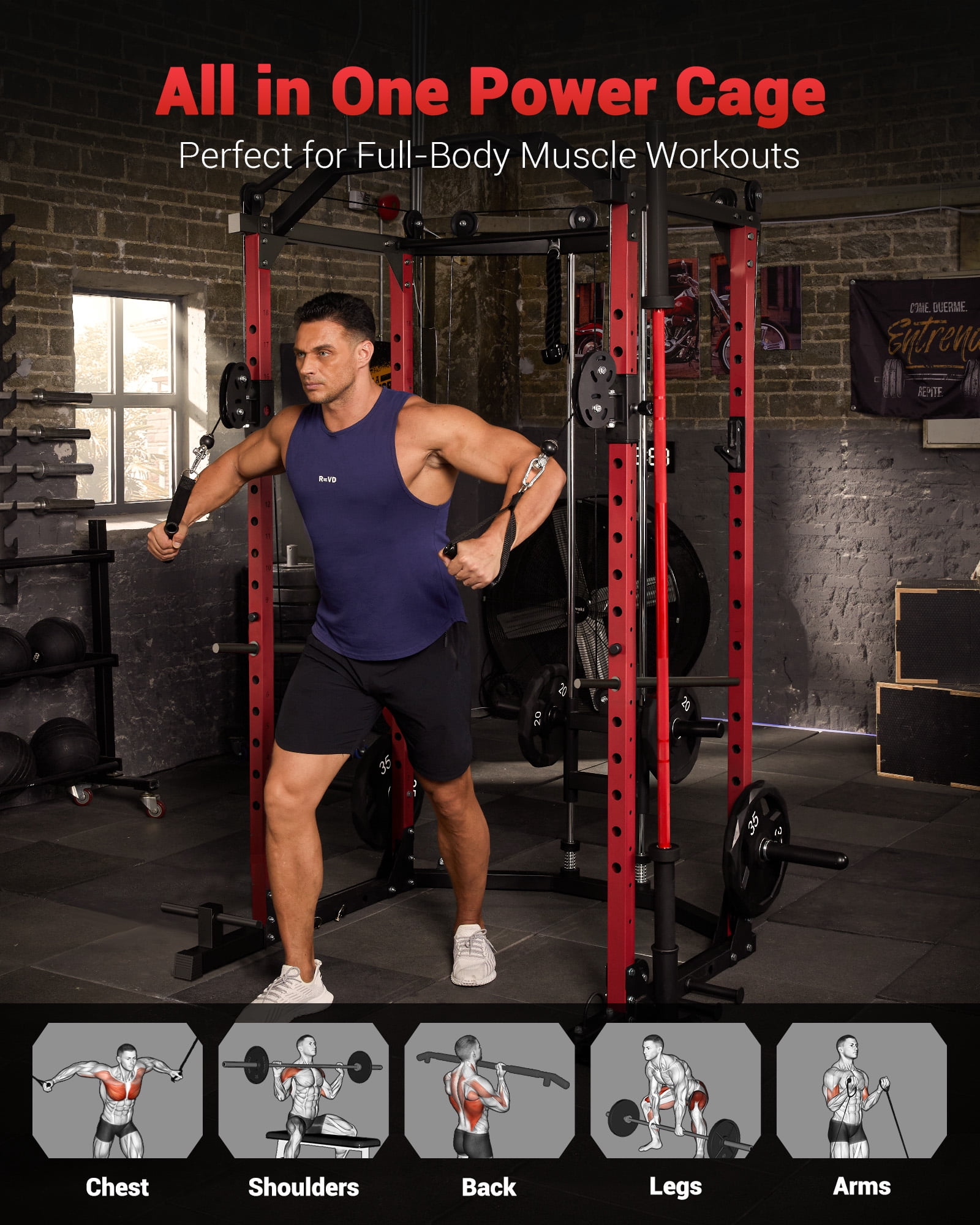 JoanKaren Power Rack Cage,1600lbs Multi-Functional Power Racks for Home Gym with Cable System and More Training Attachment