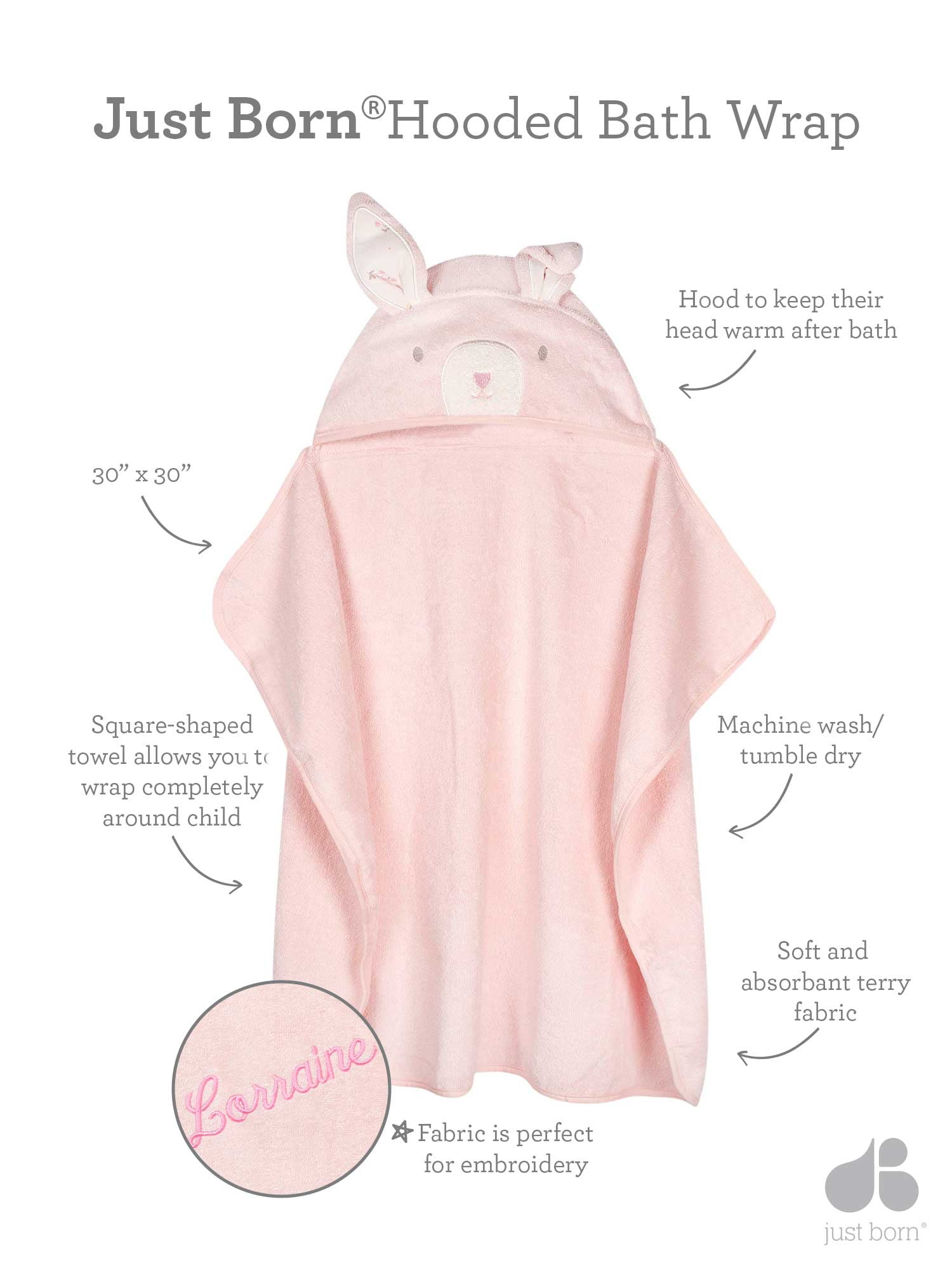 Just Born Baby Girl or Boy or Unisex Hooded Character Towel
