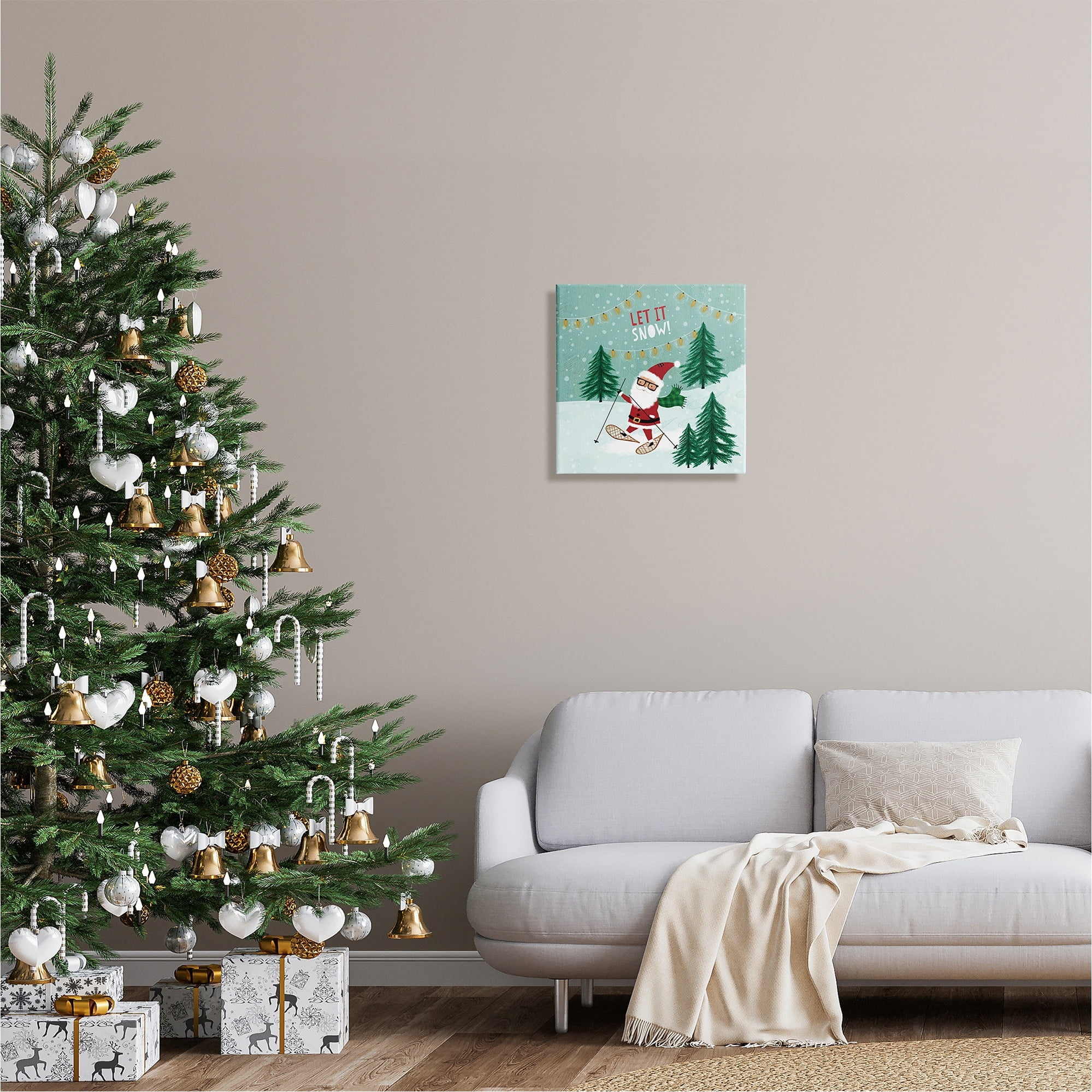 Stupell Industries Let It Snow Santa Snowshoeing Holiday Painting Gallery Wrapped Canvas Print Wall Art