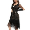 thumbnail image 6 of ZQUUVOU Women's Vintage Beaded Fringe Gown Sparkling Sequin Round Neck Short Sleeve Banquet Dress for Gala Party Gold, 6 of 7
