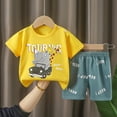 thumbnail image 3 of NIEWTR 2Pcs Baby Boy Cartoon Print Summer Outfits 3 6 12 18 24 Months 3 Years Short Sleeve Tree Print T-Shirt + Elastic Shorts Set Summer Pjs Pajamas & Dailywear Set 18-24 Months,Yellow, 3 of 3