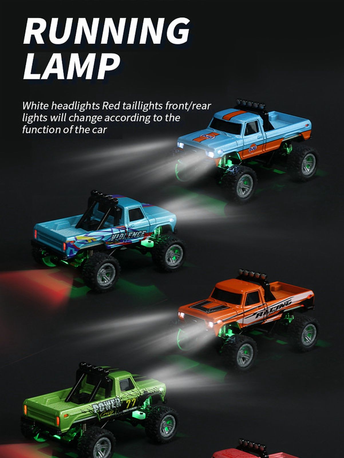 Mini Rc Monster Truck, 1:64 Scale Monster Truck Remote Control Car with Lights, 2.4Ghz Remote Control, Mini Alloy Monster Truck Rc, Speed/Steering Adjustable