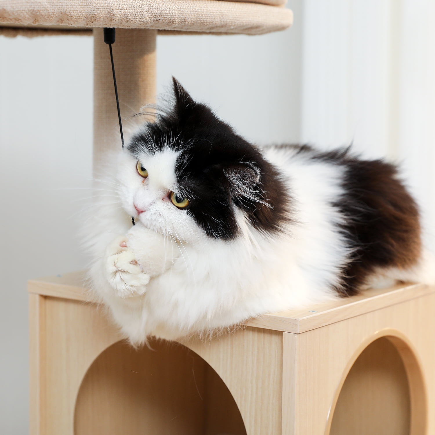Pefilos 56" Cat Tree Tower for Indoor Cats, Modern Wood Cat Condo with Scratching Post for Large Cats Climbing, Multi-Level Cat Tree House, Beige