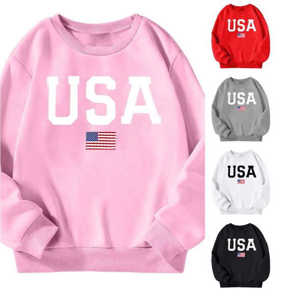 JAJAHO USA Sweatshirt Girls Casual Long Sleeve Loose Fit Crew Neck Pullover Top Kids Fall Clothes 3-14Y