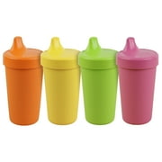 Re-Play | Made in USA | 4pk Toddler No Spill Sippy Cups | Orange, Yellow, Lime Green. Bright Pink | Made from Recycled Milk Jugs | Citrus+