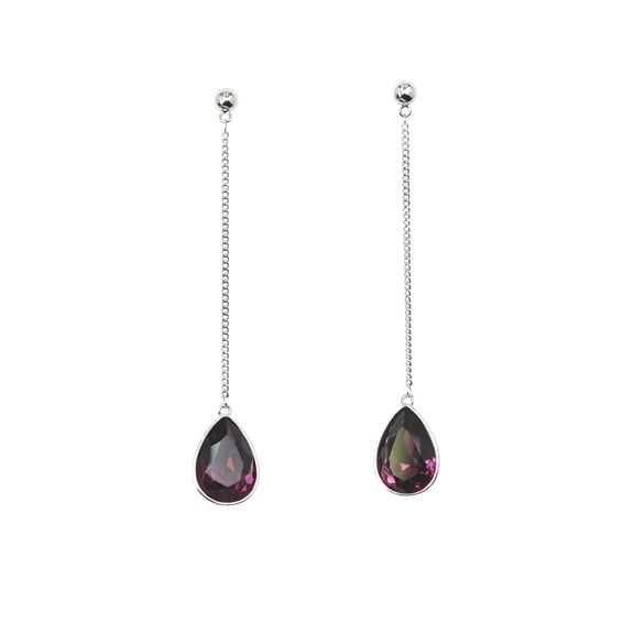 Faship Gorgeous Purple Teardrop Rhinestone Crystal Dangling Earrings