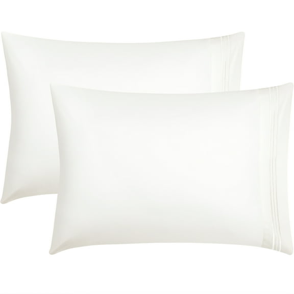 PiccoCasa 2Pcs Long-Staple Cotton Pillowcases, White, King (20"x40")