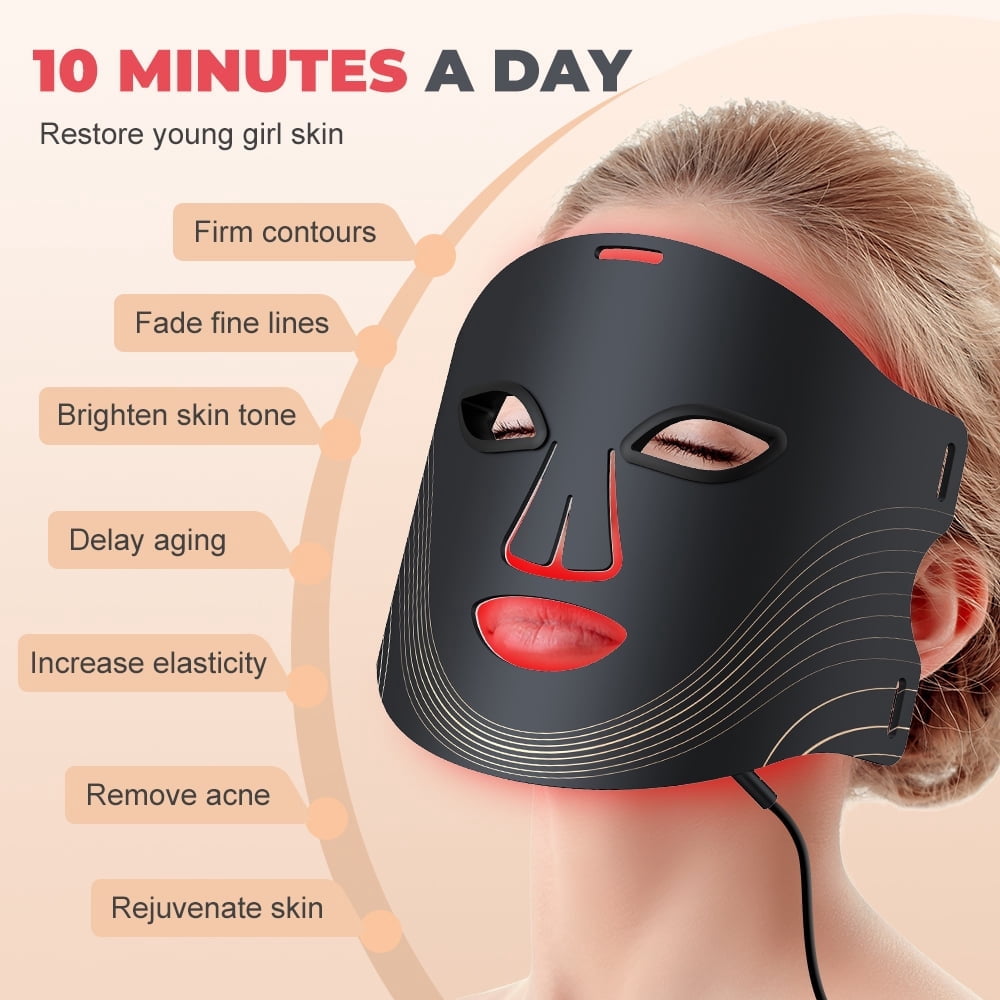 SUWU Led Face Mask Red Light Therapy Mask for Face, 7 Colors LED Facial Skin Care Mask with Remote, 3 Light Modes - Eye Protection - Timing Function - Portable Skincare Device Home Use 180 LED Beads