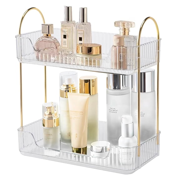 Organizador de maquillaje, organizadores de perfumes almacenamiento de cosméticos de 2 niveles,caja para maquillaje se adapta a recámara, baño, el tocador y el tocador