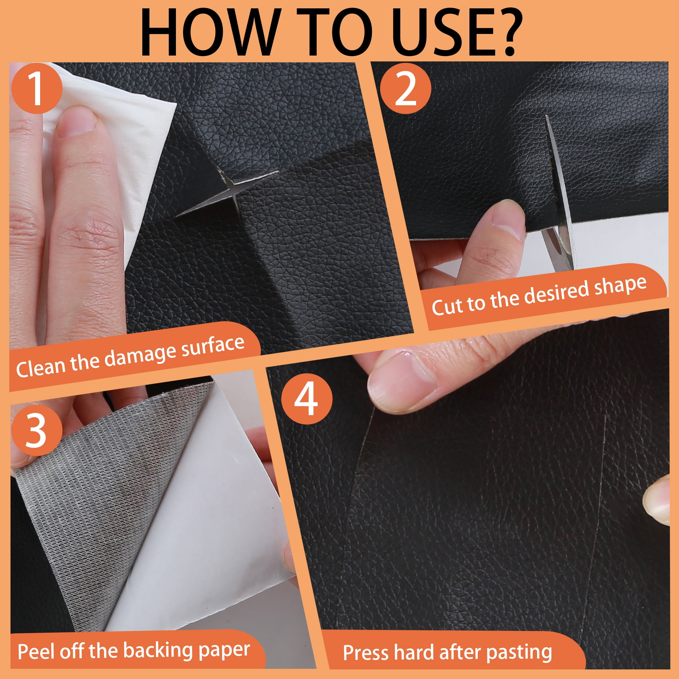 Fabulas Leather Patches for Furniture, 19.7 x 47 Inch Self Adhesive Leather Repair Patch Kit, Vinyl Leather Patch Tape for Couch Car Seats, Sofas, Office Chairs, Black