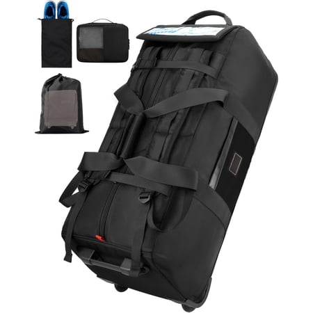 90L Rolling Duffel Bag with Wheels, 4-way Carry Foldable Large Travel Duffle with Backpack Straps & Shoe Compartment, Heavy Duty Luggage for , Camping, Moving, Includes 3 Organizers