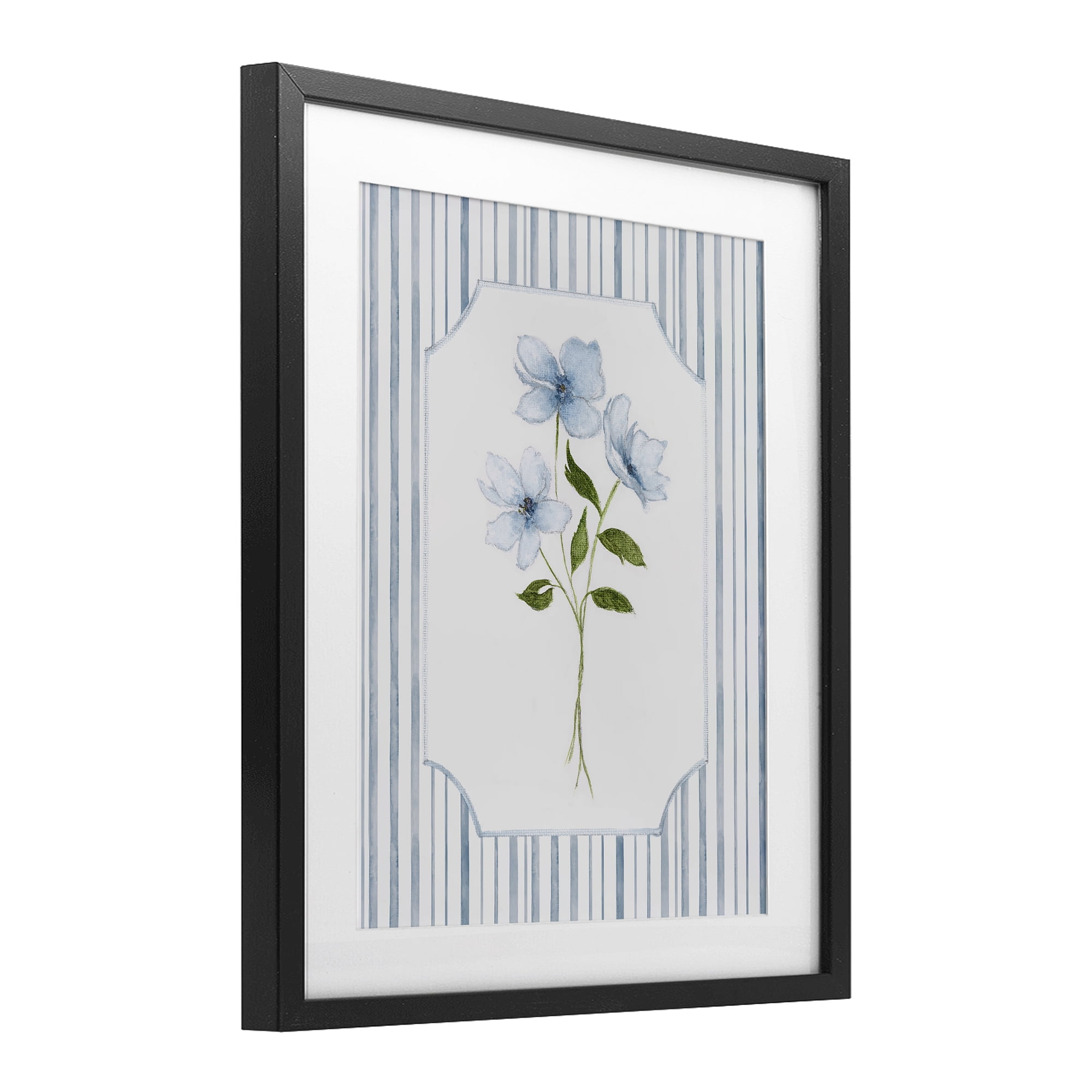 Stupell Industries Soft Blooms & Stripes Black Framed Print Under Glass, design by Tava Studios
