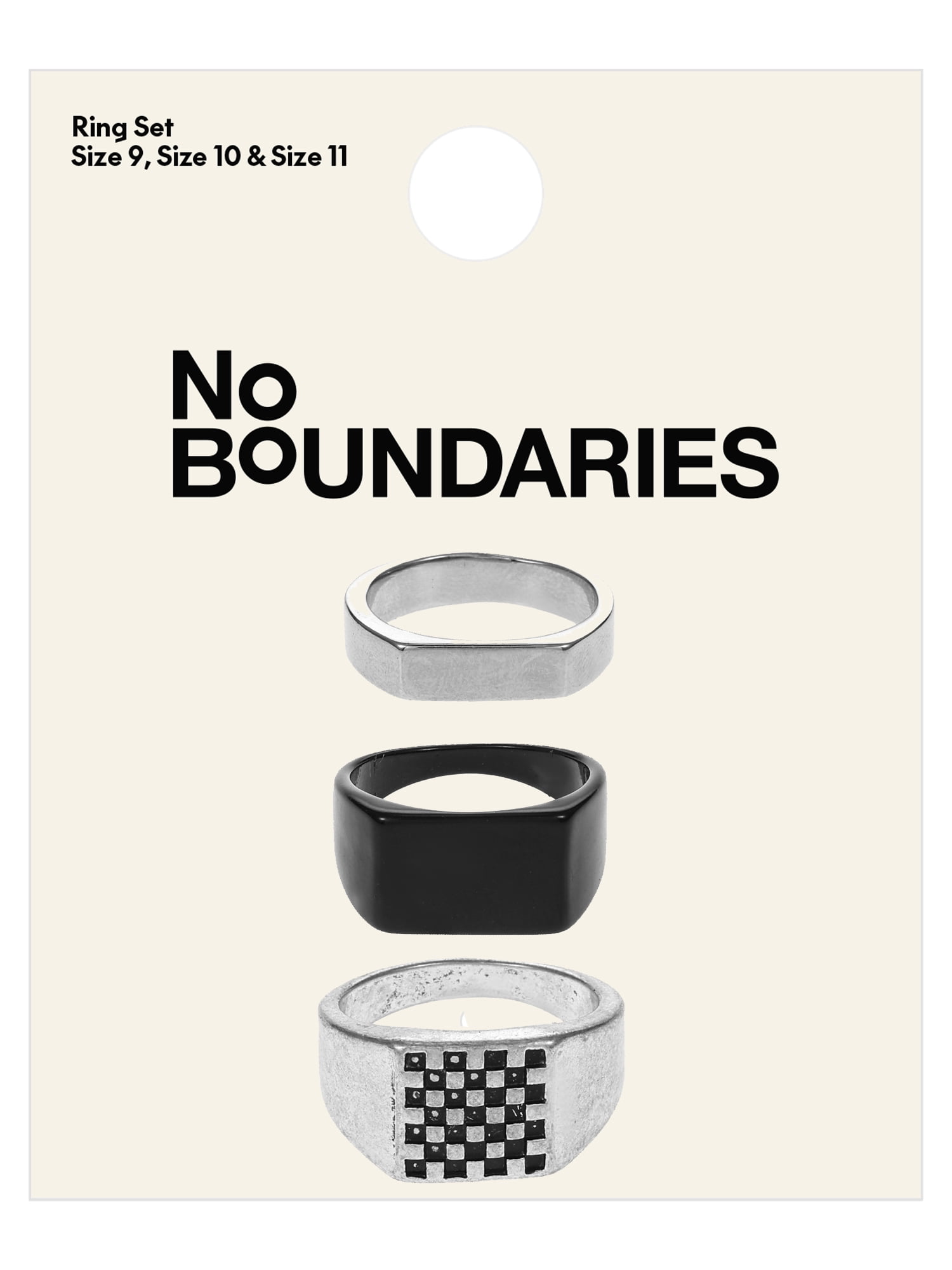 No Boundaries Men's Rings, Silver and Black, 3 Pack