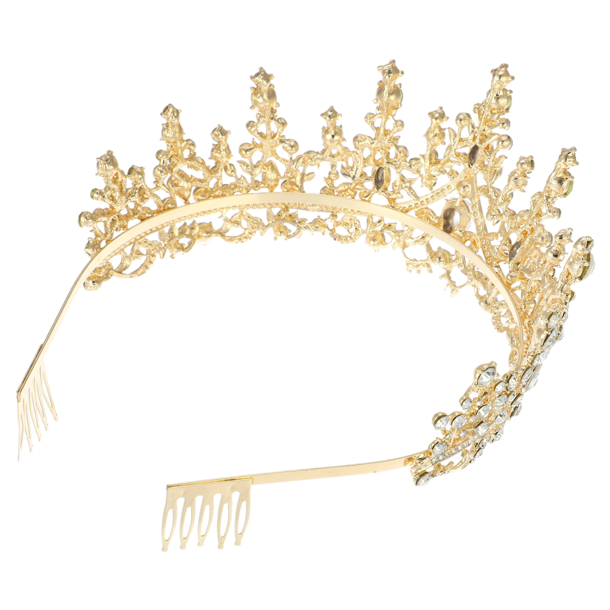 Unique Bargains Women's Gold Tone Crystal Tiara Crown Combs
