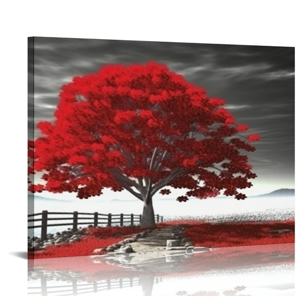 Nawypu Wall Art for living Room Landscape Red Tree Canvas Wall Art 1 Pieces Modern art decor Canvas print Artwork Contemporary Nature Pictures Painting Giclee Prints Framed Ready to Hang