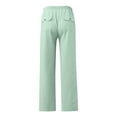 thumbnail image 4 of Men's Linen Pants Casual Beach Yoga Wide Leg Loose Fit Drawstring Elastic Waist Straight Trousers with Pockets Mint Green, 4 of 5