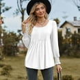 thumbnail image 3 of SWSMCLT Women's High Shirt Long Sleeve Top Ruched Blouse Fashion Babydoll Scoop Neck Date Night Fall Winter White XX-Large, 3 of 5