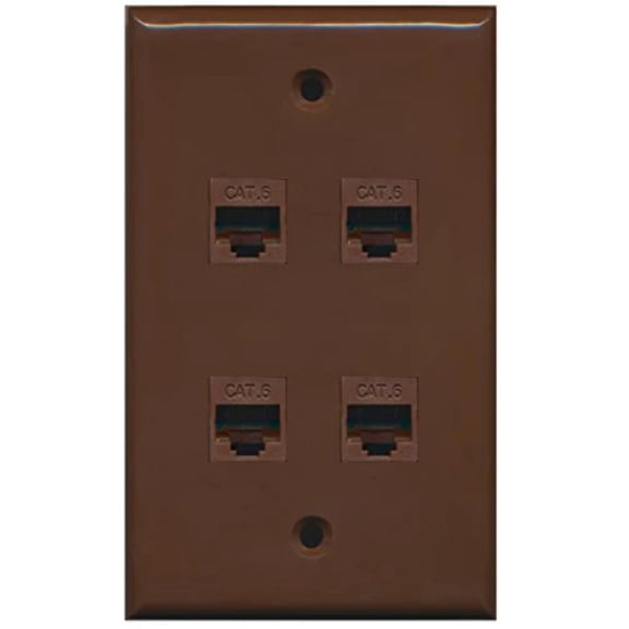RiteAV - 4 Port Cat6 Ethernet Wall Plate - Brown