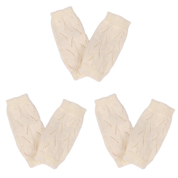 3pcs Women's Winter Warm Knitted Crochet Gloves Long Fingerless Arm Warmers Gloves Mittens with Thumb Hole (White)