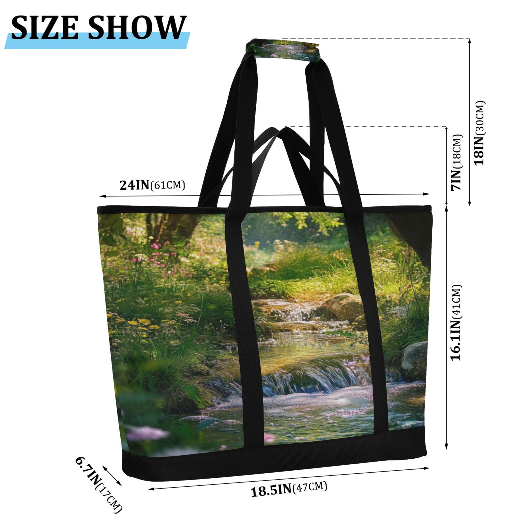 Large Hand-held Ice Pack Picnic Bag Insulation and Refrigeration Suitable for Shopping Picnics and Camping Green Stream