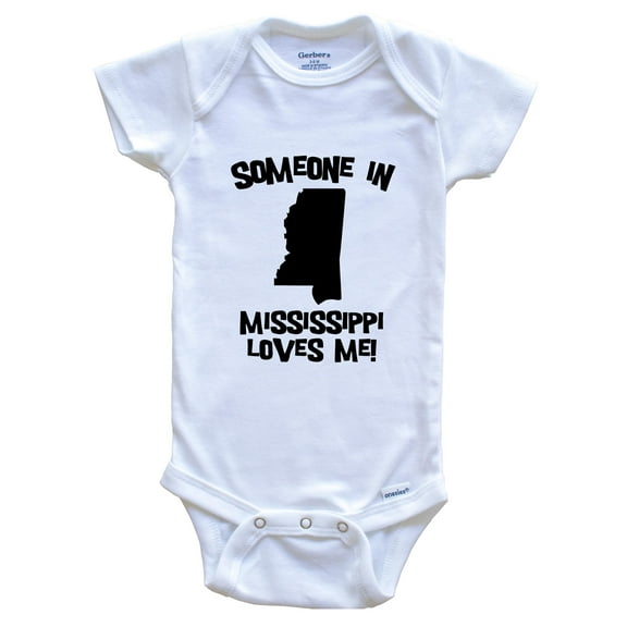Someone In Mississippi Loves Me State Silhouette Cute Baby Bodysuit - One Piece Baby Bodysuit, 0-3 Months White