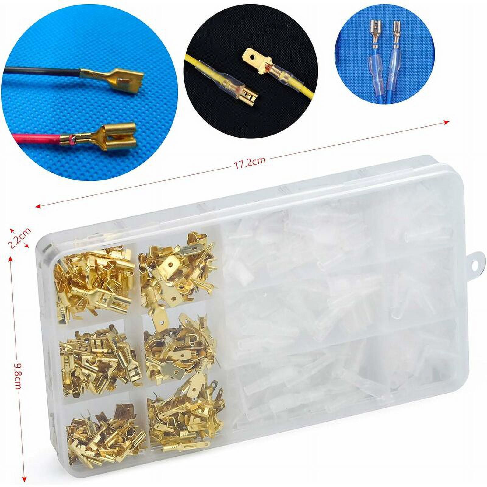 600PCS Brass Crimp Terminals, 28/48/63mm Electrical Lug with Insulation Male Female Spade Handle Wire Connectors Crimp Terminal for Automobile Boat Motorcycle Car