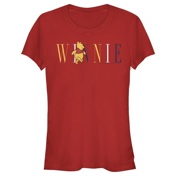 Junior's Winnie the Pooh Yellow, White, and Blue Script  Graphic Tee