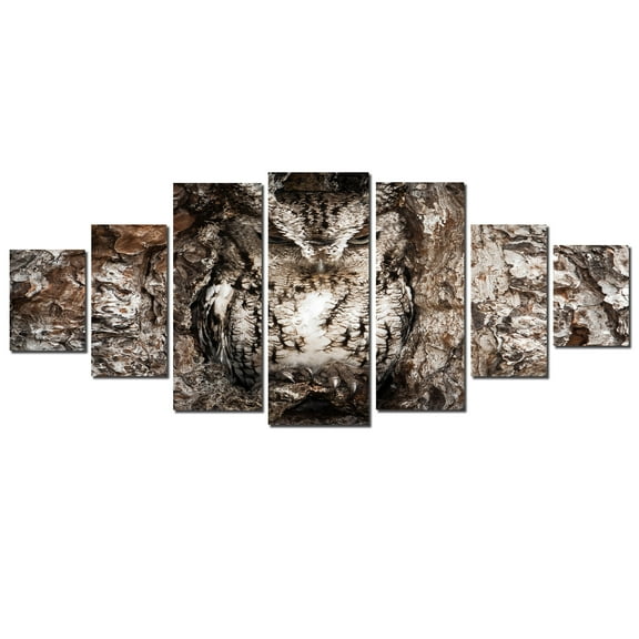 Startonight Huge Canvas Wall Art Inspirational Powerful Owl, USA Large Home Decor, Dual View Surprise Artwork Modern Framed Wall Art Set of 7 Panels Total 39.37 x 94.49 inch
