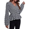 thumbnail image 2 of Women'S Long Sleeve Top Thin Pullovers V Neck - Sleeve Babydoll - Polyester Pull over Small Grid M, 2 of 9