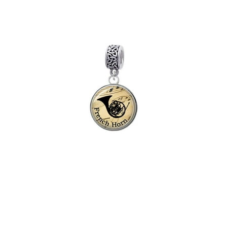 Celtic Horn - Silvertone Domed Music - French Horn - Celtic Knot Charm Bead