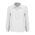 thumbnail image 4 of Women's French Collar Long Sleeve T-Shirt with Matching Tie, Solid Color Business Casual Blouse, Elegant Pullover Top for Work, Office, Fall Spring Daily Outfits White M, 4 of 9