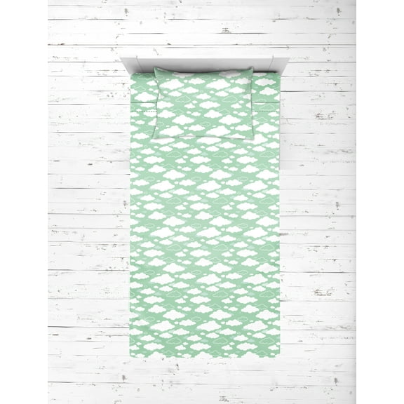 Bacati - Clouds in the City Mint/Grey 3 pc Toddler Bedding Sheet Set