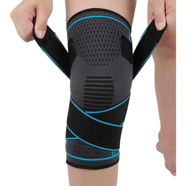 Woeilo Knee Brace Compression Sleeve with Strap: Knee Support Braces for Women & Men Knee Pain Relief, Knee Sleeves for Arthritis, Running, Basketball, Weightlifting, Workout NavyBlue XLarge