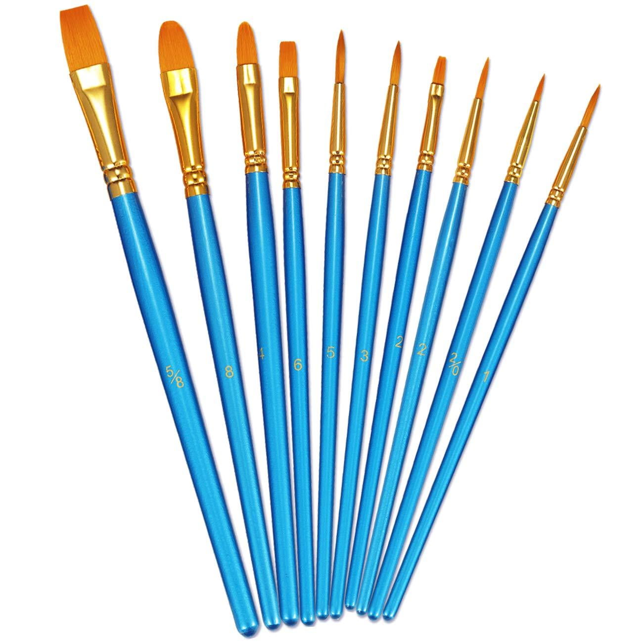 Bosobo Paint Brush Set, 10pcs Round Pointed Tip Nylon Hair Artist 