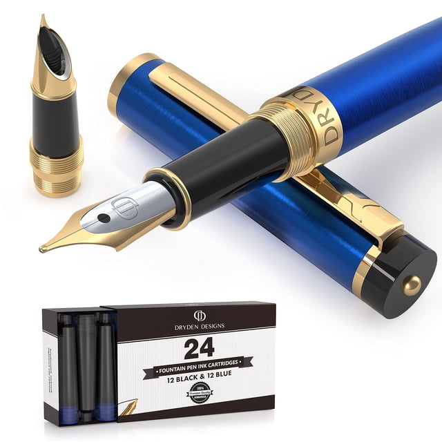 Pluma estilográfica Dryden Designs, punta media fina, 24 cartuchos