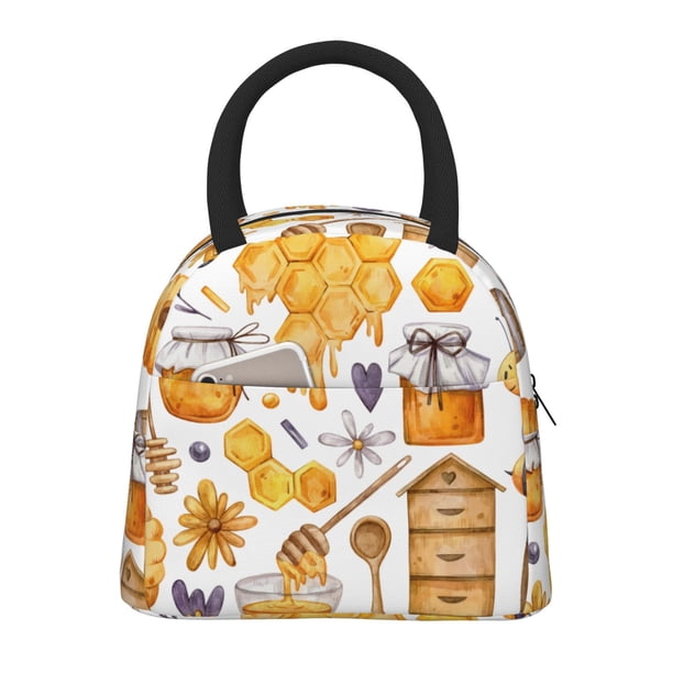 Fotbe Honey Bee Set Bolsa de Almuerzo con Estampado, Lonchera Aislada, Contenedor de Comida Reutilizable Tipo Cooler a Prueba de Fugas