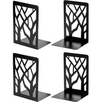 Book Ends 2 Pairs, Tree Design Modern Metal Bookends for Shelves, Heavy Duty Metal Book Stopper for Home Office, Black(4 Pack)