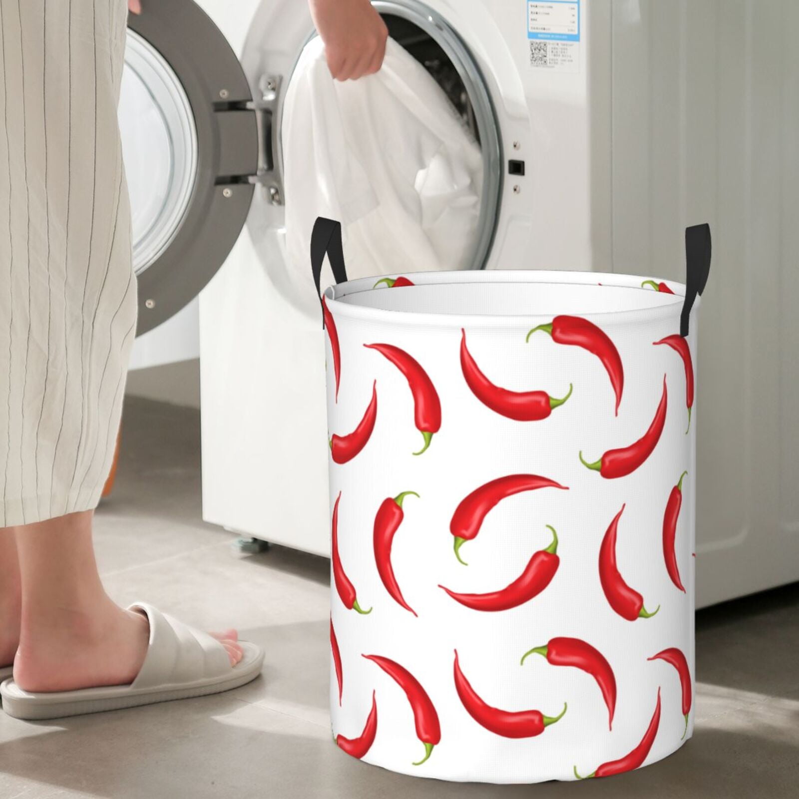 Large Laundry Basket with Handles - Chili Pepper Kids Baby Dirty Clothes Laundry Hamper for Bedroom Aesthetic