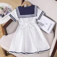 thumbnail image 4 of Vestido de verano de estilo pijo para niñas, nueva longitud de manga, Falda corta con cuello azul marino, ropa de verano para niños, 4 of 4
