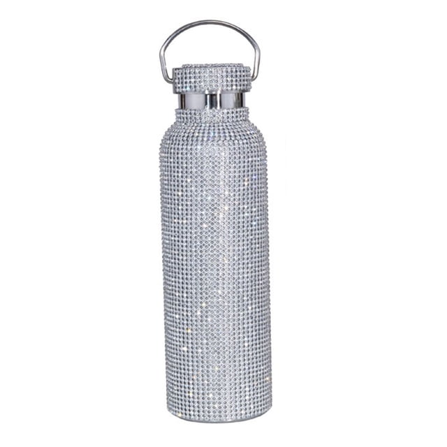 Billuyoard Frascos de vacío con purpurina de 350/500/600/750ml, diamantes de imitación de acero inoxidable con asa, botella de té hecha a mano, tetera, Cocina y Comedor Plata/350ml Billuyoard HA071622-01