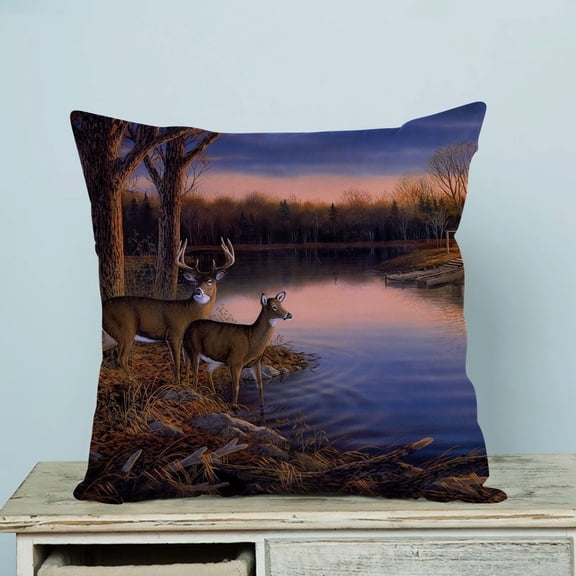 GCKG River Edge Deers Forest Pillow Case Pillow Cover Pillow Protector Two Sides 20 x 20 Inches
