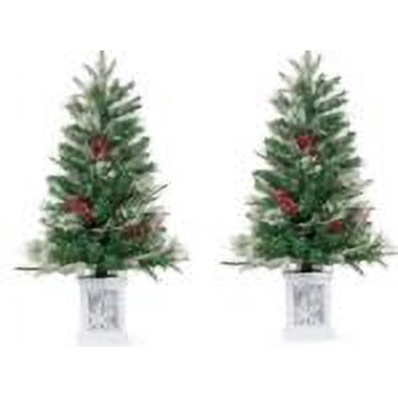 1 Plastic, Iron Christmas Tree-3Ft Imitation Fiber Optic Light Flocking Tree