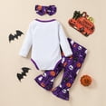 thumbnail image 3 of URMAGIC Newborn Baby Girls My First Halloween Pumpkin Outfits Bat Letter Print Long Sleeve Romper +Trumpet Pants+Headband 3PCS Set, 3 of 10
