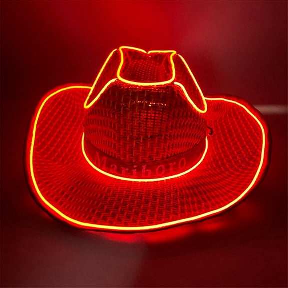 Carnival Lighted Cowboy Hat Mardi Gras Light Up Cowgirl Hat Venetian Carnival LED Flashing Cap Sequin Party Cap Dance Party Accessory Masquerade Party Supply for Wedding Bridal(Red)