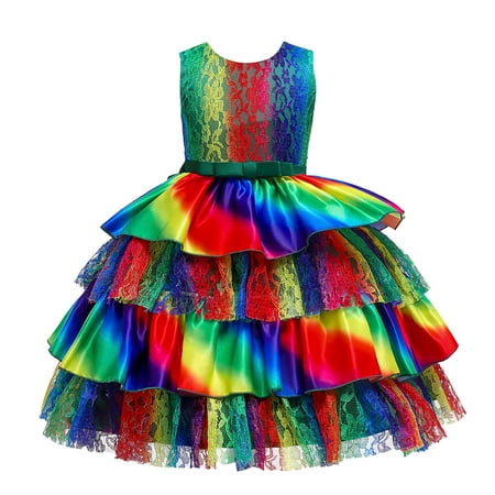

nsendm Christmas Dresses for Toddler Girl Child Girls Sleeveless Lace Ruffles Bowknot Girls Chambray And Tulle Dress Green 7-8 Years