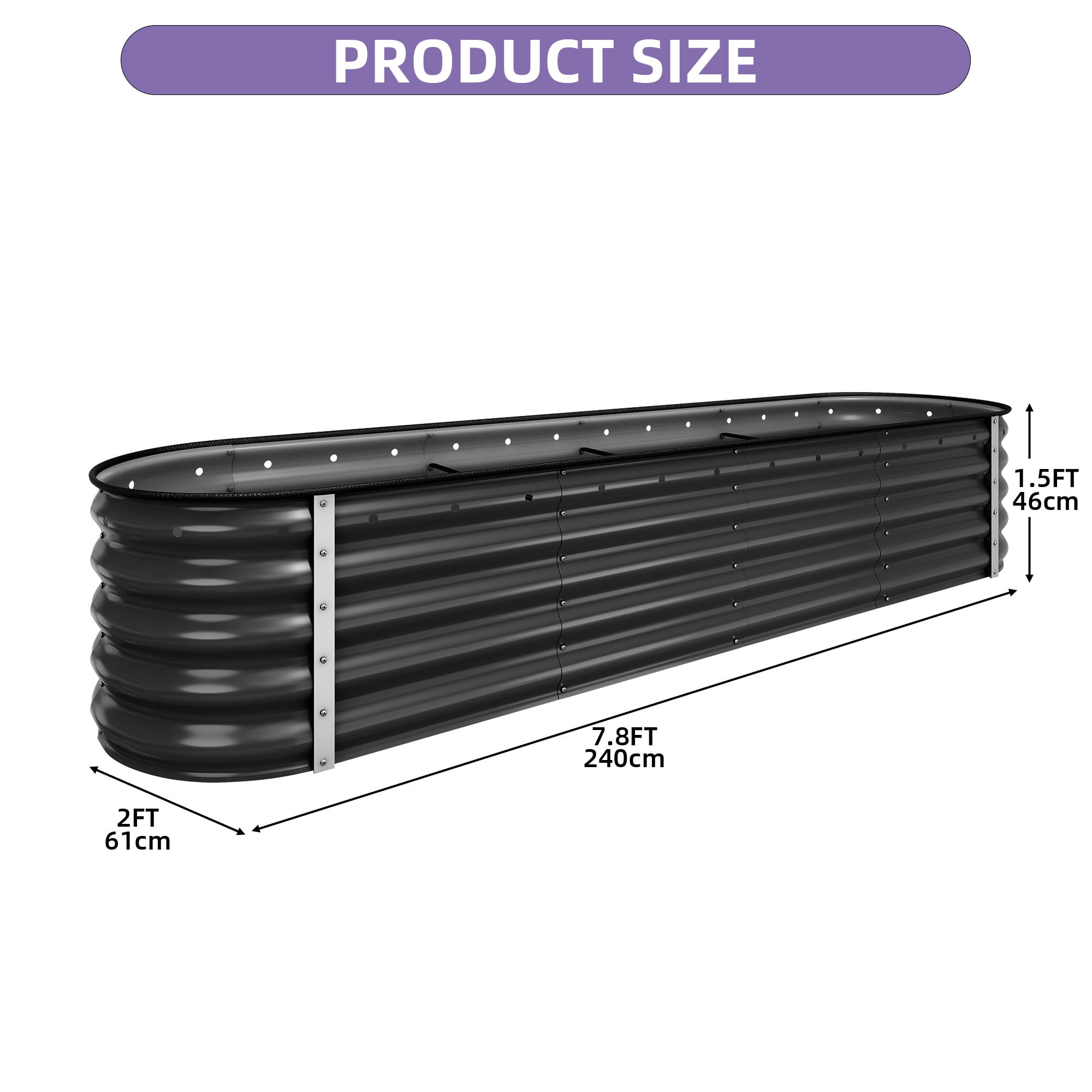 Uforic 8x2x1.5ft 17" Tall 9 in 1 Large Galvanized Metal Raised Garden Bed Kit, Black Outdoor Above Ground Planter Box with Gloves and Safety Accessories for Vegetables Flowers Plants