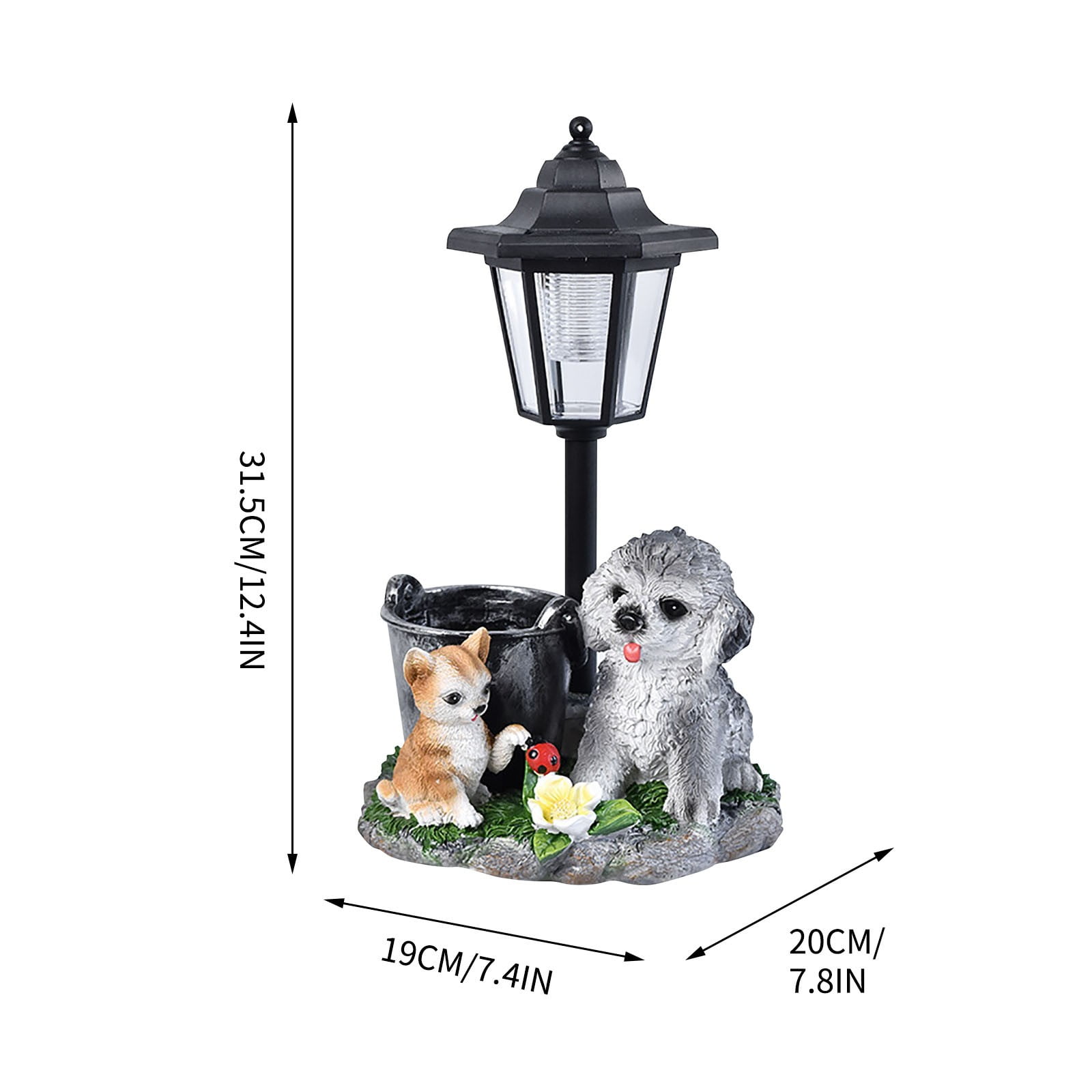 Darzheoy Outdoor Dogs Statues Solar Sculptures with Solar Lights and Flowerpot Funny Garden Decor Animal Figurines Resin Outdoor Statues for Patio Yard Lawn Balcony Gifts